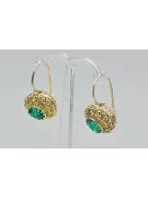 8K žlté zlato 333 Emerald náušnice vec002x-em Russian Soviet USSR Vintage Jewlery Art Deco style